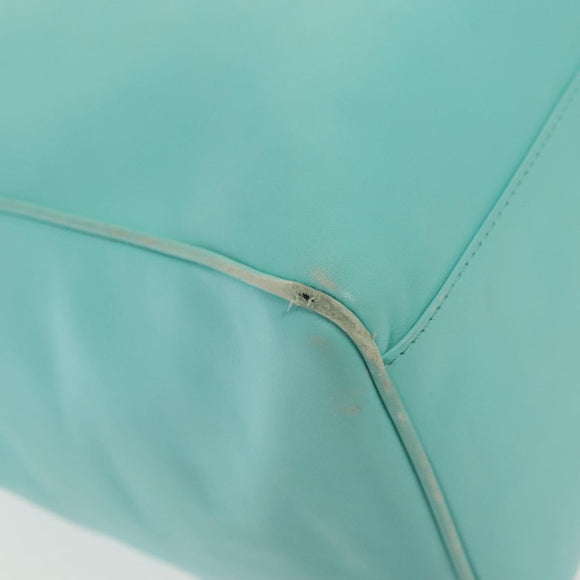 Christian Dior Tote Bag Leather Light Blue Gold Auth 140337