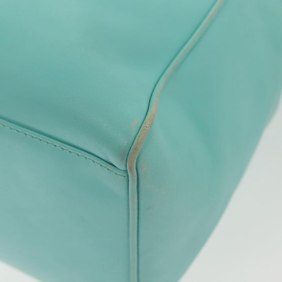 Christian Dior Tote Bag Leather Light Blue Gold Auth 140337