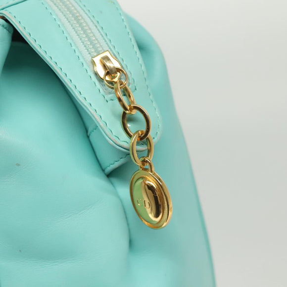 Christian Dior Tote Bag Leather Light Blue Gold Auth 140337