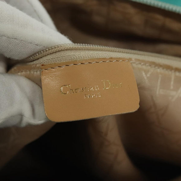 Christian Dior Tote Bag Leather Light Blue Gold Auth 140337