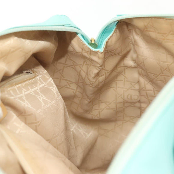 Christian Dior Tote Bag Leather Light Blue Gold Auth 140337
