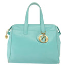 Christian Dior Tote Bag Leather Light Blue Gold Auth 140337-13