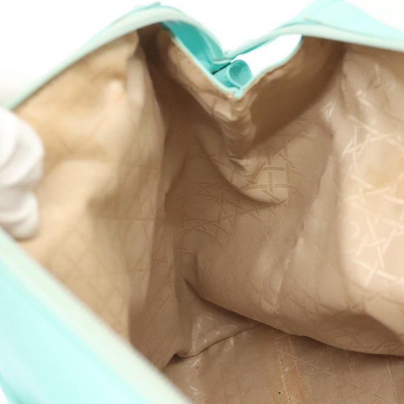 Christian Dior Tote Bag Leather Light Blue Gold Auth 140337