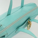 Christian Dior Tote Bag Leather Light Blue Gold Auth 140337-7