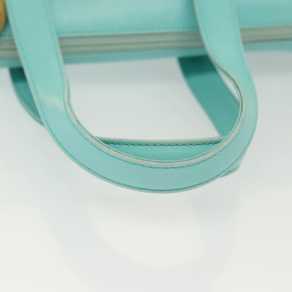 Christian Dior Tote Bag Leather Light Blue Gold Auth 140337