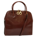 Salvatore Ferragamo Gancini Hand Bag Leather 2way Brown Gold Auth 140342-1