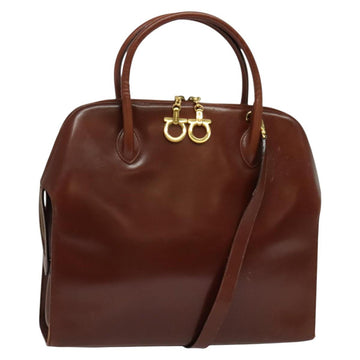 Salvatore Ferragamo Gancini Hand Bag Leather 2way Brown Gold Auth 140342