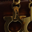 Salvatore Ferragamo Gancini Hand Bag Leather 2way Brown Gold Auth 140342-16