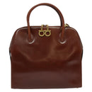 Salvatore Ferragamo Gancini Hand Bag Leather 2way Brown Gold Auth 140342-2