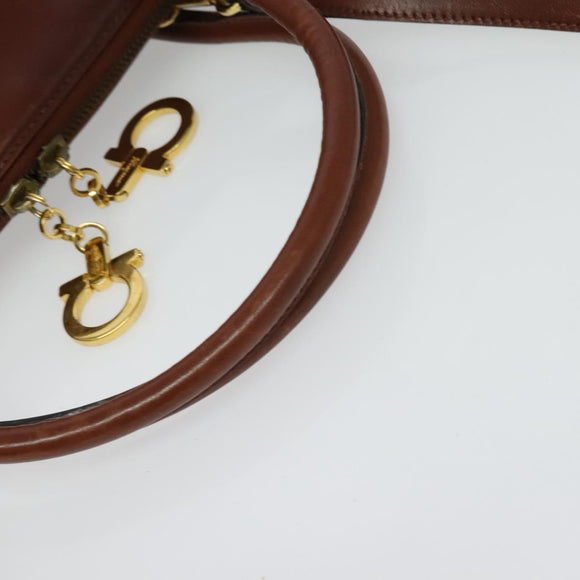 Salvatore Ferragamo Gancini Hand Bag Leather 2way Brown Gold Auth 140342