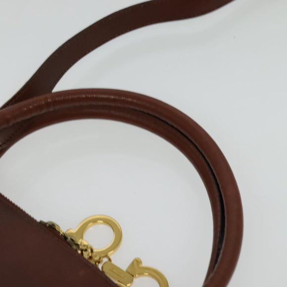 Salvatore Ferragamo Gancini Hand Bag Leather 2way Brown Gold Auth 140342