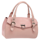 Salvatore Ferragamo Gancini Hand Bag Leather Pink Silver Auth 140343-1
