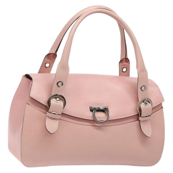 Salvatore Ferragamo Gancini Hand Bag Leather Pink Silver Auth 140343