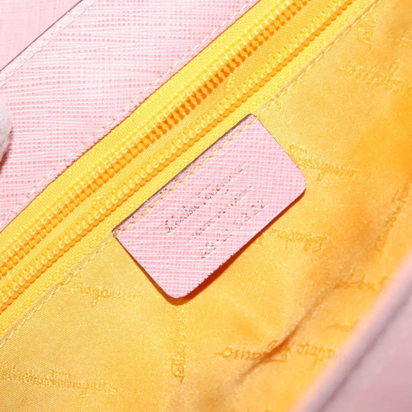 Salvatore Ferragamo Gancini Hand Bag Leather Pink Silver Auth 140343