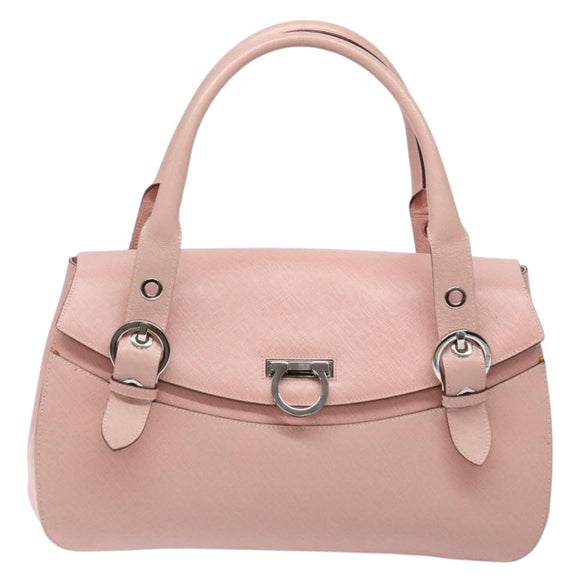 Salvatore Ferragamo Gancini Hand Bag Leather Pink Silver Auth 140343
