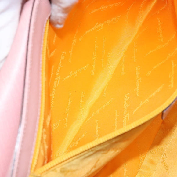 Salvatore Ferragamo Gancini Hand Bag Leather Pink Silver Auth 140343