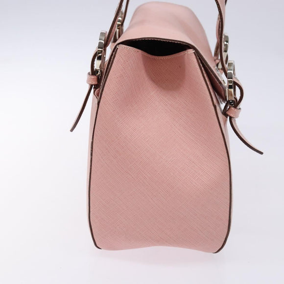 Salvatore Ferragamo Gancini Hand Bag Leather Pink Silver Auth 140343