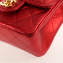 CHANEL Matelasse Top Handle Hand Bag Leather Red Gold CC Auth 140357M-16