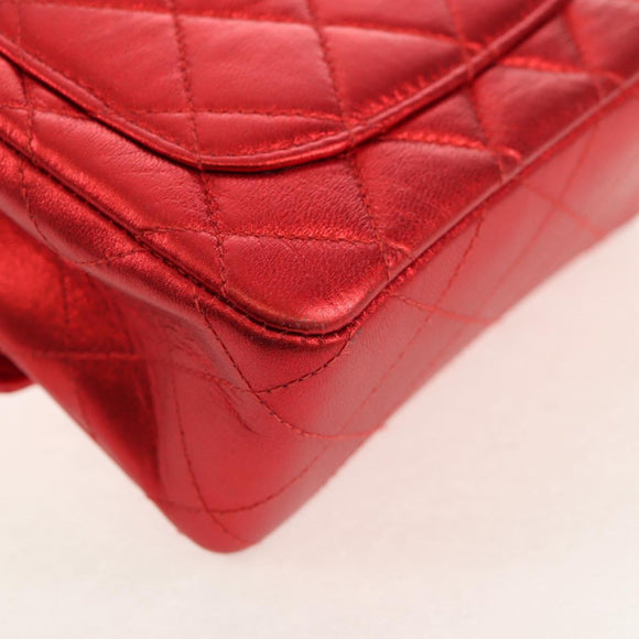 CHANEL Matelasse Top Handle Hand Bag Leather Red Gold CC Auth 140357M