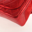 CHANEL Matelasse Top Handle Hand Bag Leather Red Gold CC Auth 140357M-18