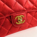 CHANEL Matelasse Top Handle Hand Bag Leather Red Gold CC Auth 140357M-19