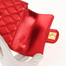 CHANEL Matelasse Top Handle Hand Bag Leather Red Gold CC Auth 140357M-20