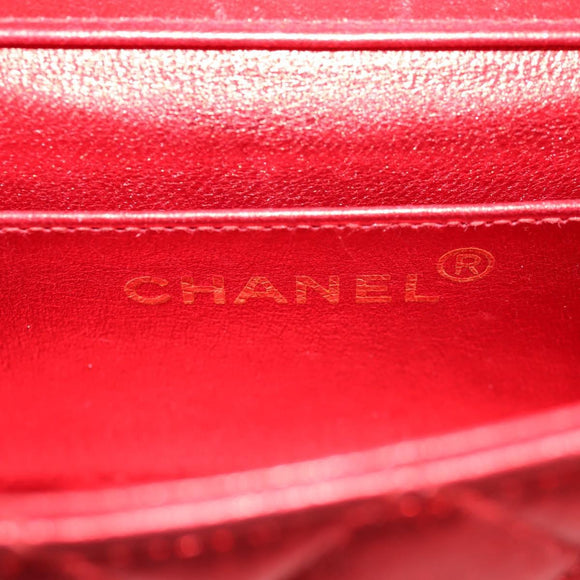 CHANEL Matelasse Top Handle Hand Bag Leather Red Gold CC Auth 140357SM