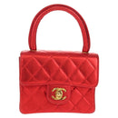 CHANEL Matelasse Top Handle Hand Bag Leather Red Gold CC Auth 140357M-13