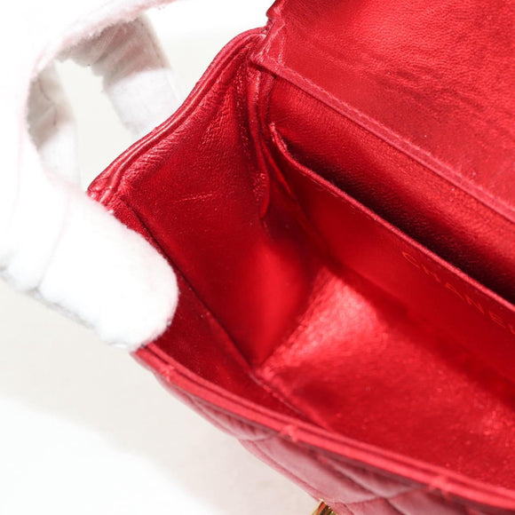 CHANEL Matelasse Top Handle Hand Bag Leather Red Gold CC Auth 140357M