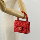 CHANEL Matelasse Top Handle Hand Bag Leather Red Gold CC Auth 140357M-25