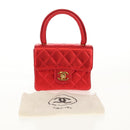 CHANEL Matelasse Top Handle Hand Bag Leather Red Gold CC Auth 140357M-12