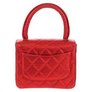 CHANEL Matelasse Top Handle Hand Bag Leather Red Gold CC Auth 140357M-2