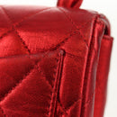 CHANEL Matelasse Top Handle Hand Bag Leather Red Gold CC Auth 140357M-3