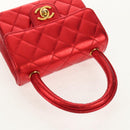 CHANEL Matelasse Top Handle Hand Bag Leather Red Gold CC Auth 140357M-7