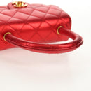 CHANEL Matelasse Top Handle Hand Bag Leather Red Gold CC Auth 140357M-8
