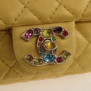 CHANEL Chain Matelasse Shoulder Bag Leather Yellow Gold CC Auth 140358M-19