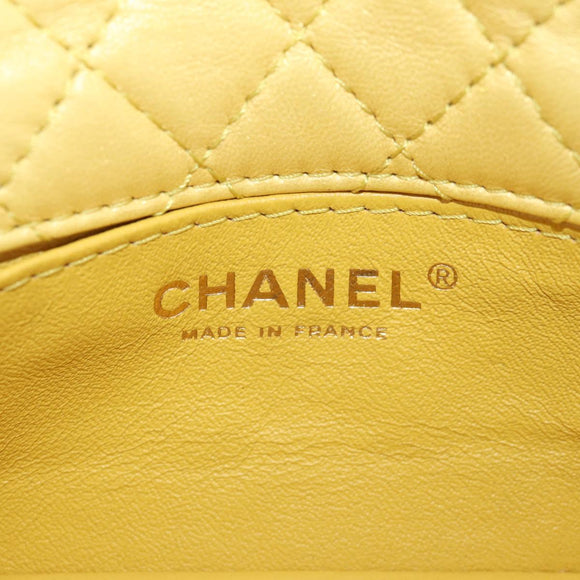 CHANEL Chain Matelasse Shoulder Bag Leather Yellow Gold CC Auth 140358M