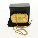 CHANEL Chain Matelasse Shoulder Bag Leather Yellow Gold CC Auth 140358M-12