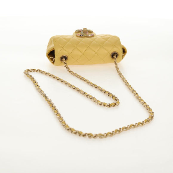 CHANEL Chain Matelasse Shoulder Bag Leather Yellow Gold CC Auth 140358M