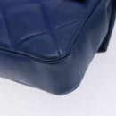 CHANEL Matelasse Pouch Lamb Skin Blue Gold CC Auth 140359-7