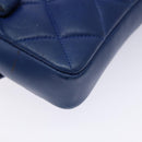 CHANEL Matelasse Pouch Lamb Skin Blue Gold CC Auth 140359-16