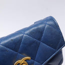 CHANEL Matelasse Pouch Lamb Skin Blue Gold CC Auth 140359-10