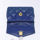 CHANEL Matelasse Pouch Lamb Skin Blue Gold CC Auth 140359-11