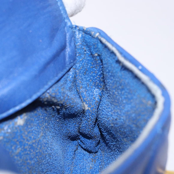 CHANEL Matelasse Pouch Lamb Skin Blue Gold CC Auth 140359