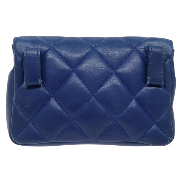 CHANEL Matelasse Pouch Lamb Skin Blue Gold CC Auth 140359