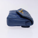 CHANEL Matelasse Pouch Lamb Skin Blue Gold CC Auth 140359-3