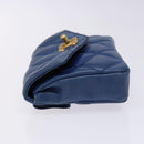 CHANEL Matelasse Pouch Lamb Skin Blue Gold CC Auth 140359-4