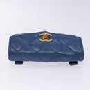 CHANEL Matelasse Pouch Lamb Skin Blue Gold CC Auth 140359-5