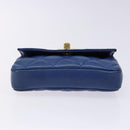 CHANEL Matelasse Pouch Lamb Skin Blue Gold CC Auth 140359-6