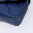 CHANEL Matelasse Pouch Lamb Skin Blue Gold CC Auth 140359-14